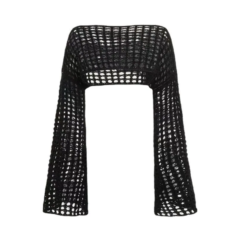 Crop Top Crochet - Women Y2k Crochet Knit Hollow Out