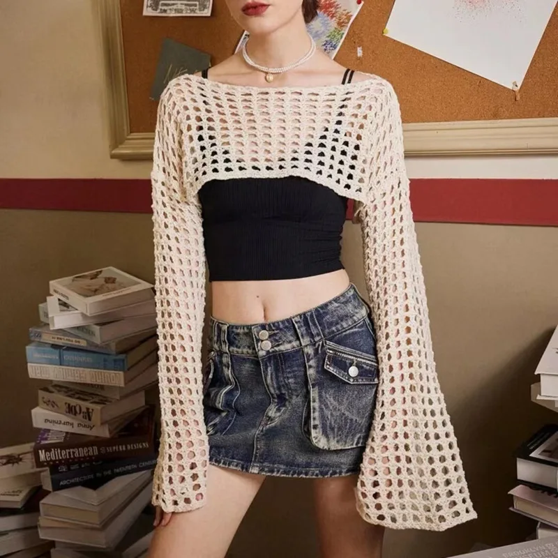 Women Y2k Crochet Knit Hollow  - Crop Top Crochet 评论和价格